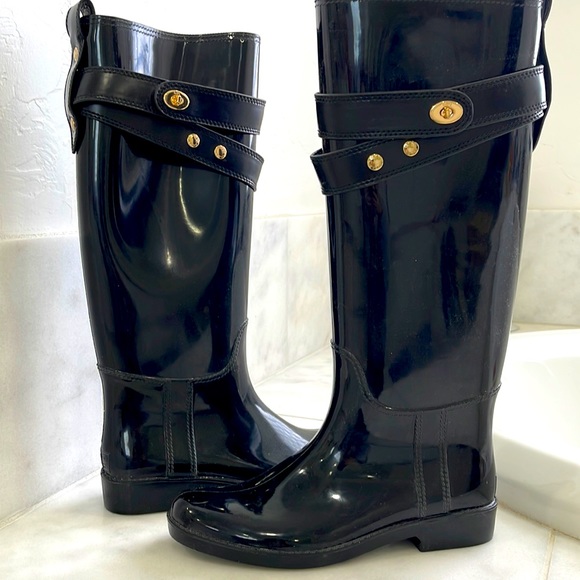 Coach rubber rain boots with gold hardware - Picture 1 of 7